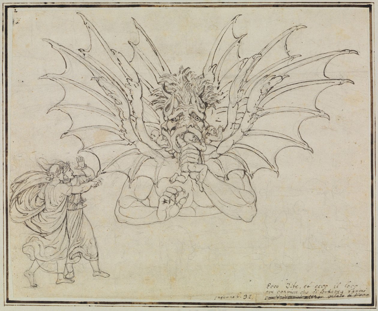 Lucifer (Dante: Inferno, 34. ének, 37. vers) alkotó: Joseph Anton Koch