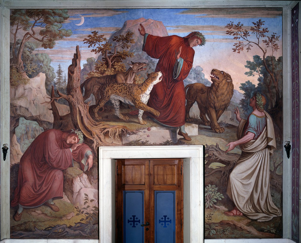 Dante és Vergilius ábrázolása Dante Isteni színjátékából - Részlet - Freskó alkotó: Joseph Anton Koch