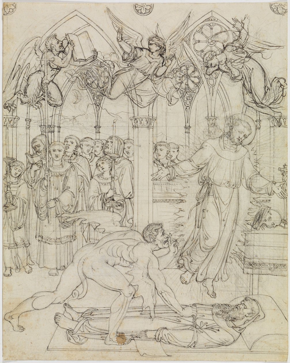 Szent Ferenc és a Sátán vitája Guido da Montefeltro szerzetes lelkéért (Dante: Pokol, 27. ének, 112. vers) alkotó: Joseph Anton Koch