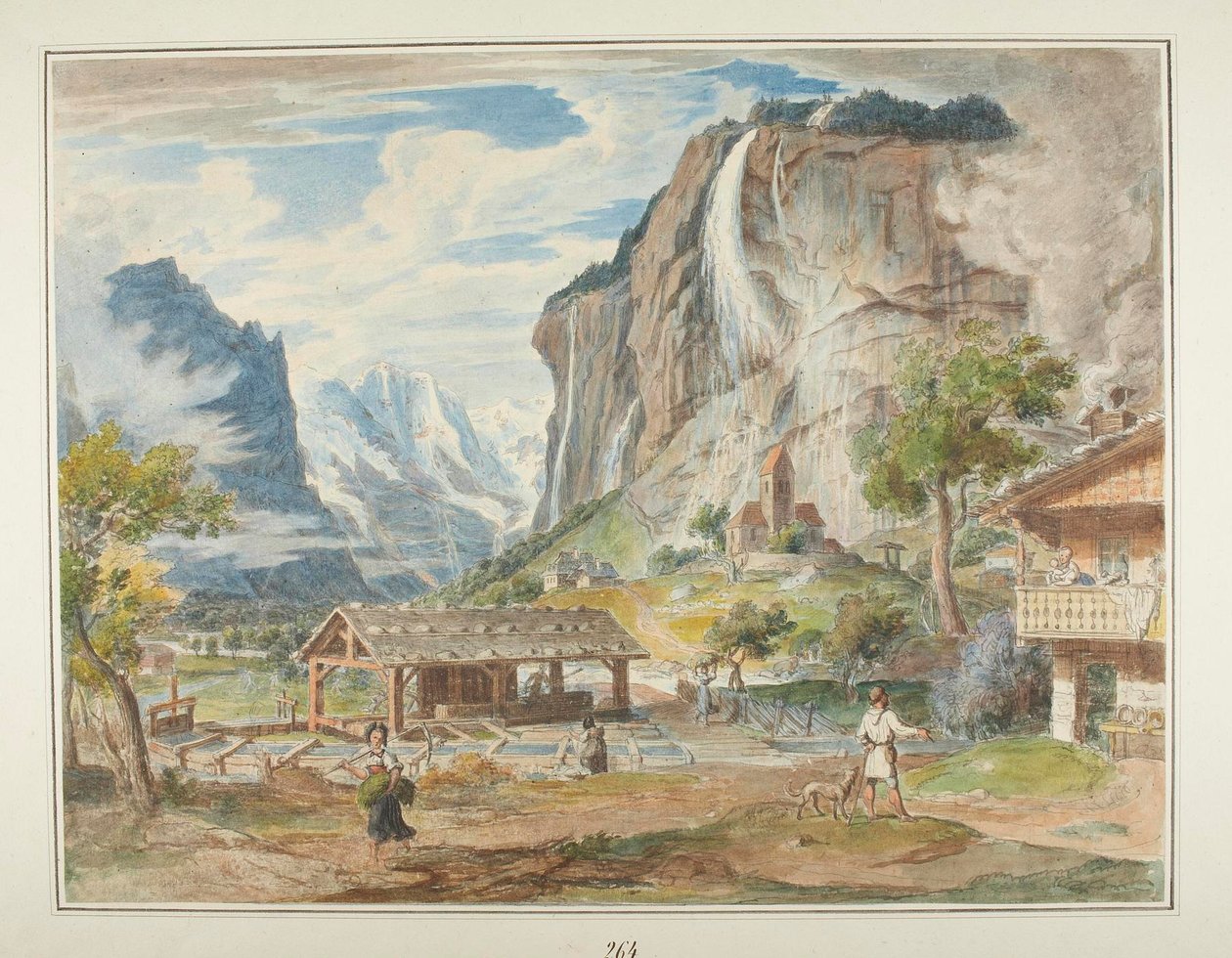 A Staubbach-vízesések és a Jungfrau-hegy a svájci Lauterbrunnen-völgyben alkotó: Joseph Anton Koch