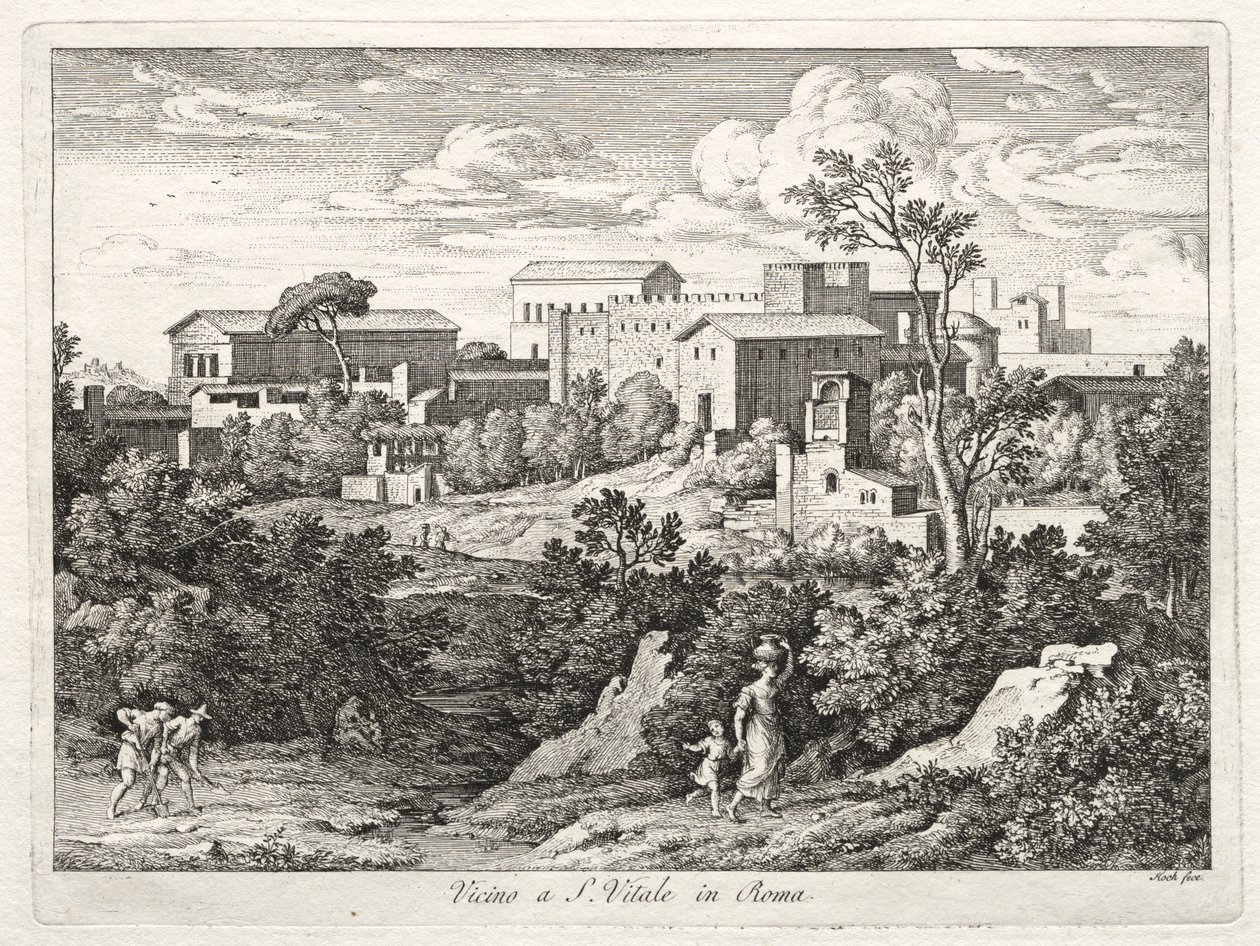 San Vitale látképe, Róma, kb. 1810. alkotó: Joseph Anton Koch