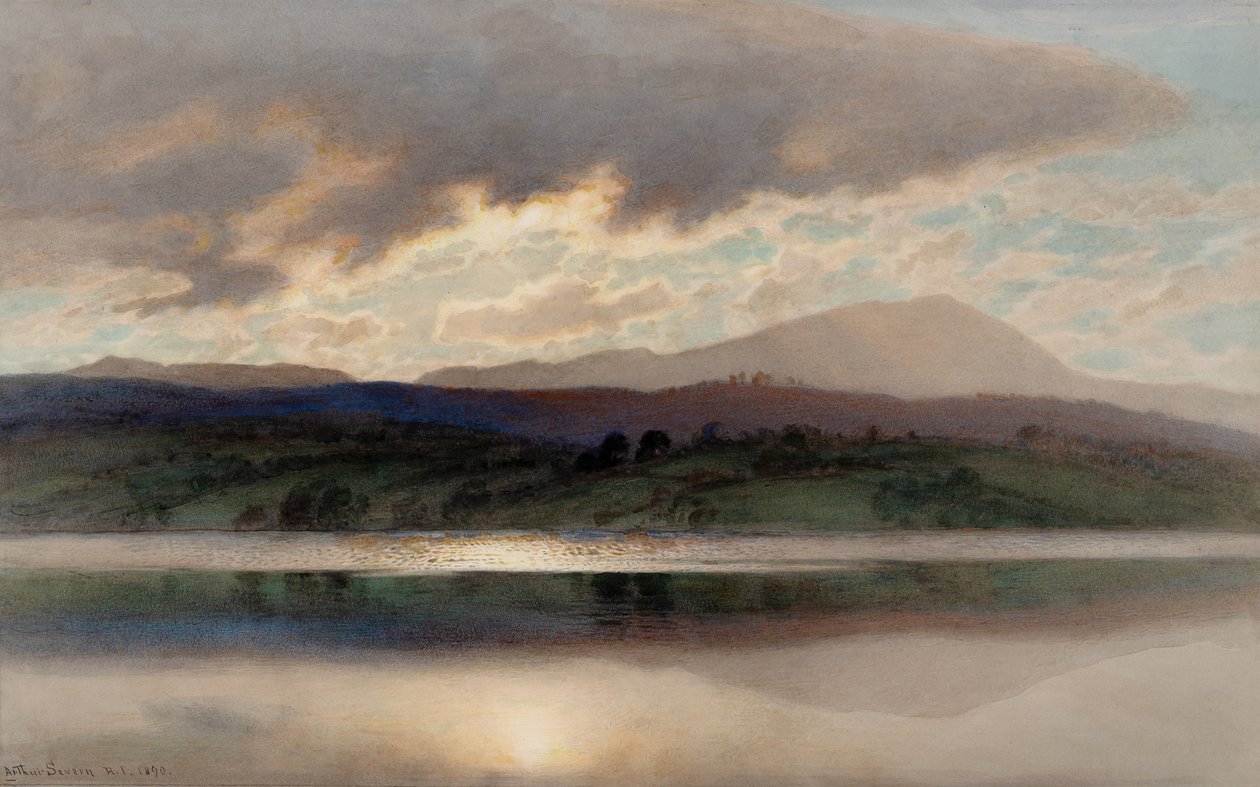 Naplemente Esthwaite víz felett (akvarell) alkotó: Joseph Arthur Palliser Severn
