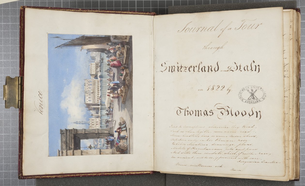 Velence, beillesztve a Thomas Moodys Journal címlapjára egy svájci és olaszországi körútról, 1822 (wc papíron) alkotó: Joseph Axe Sleap