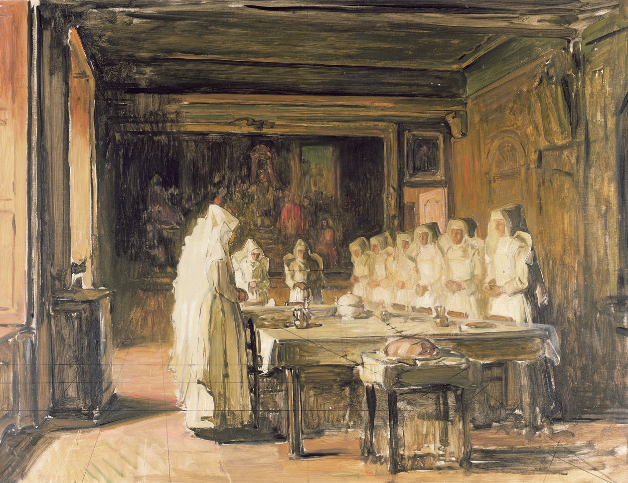A Beaune-i Hospice nővérek kegyelmet mondanak, 19. század vége alkotó: Joseph Bail