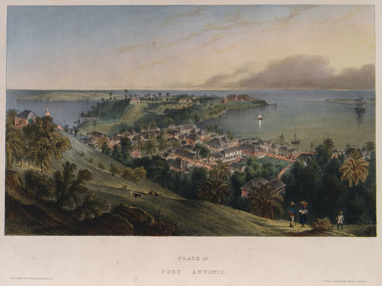 Port Antonio, Jamaica. Joseph Bartholomew Kidd (1808-1889) litográfiája (42x57,2 cm). alkotó: Joseph Bartholomew Kidd