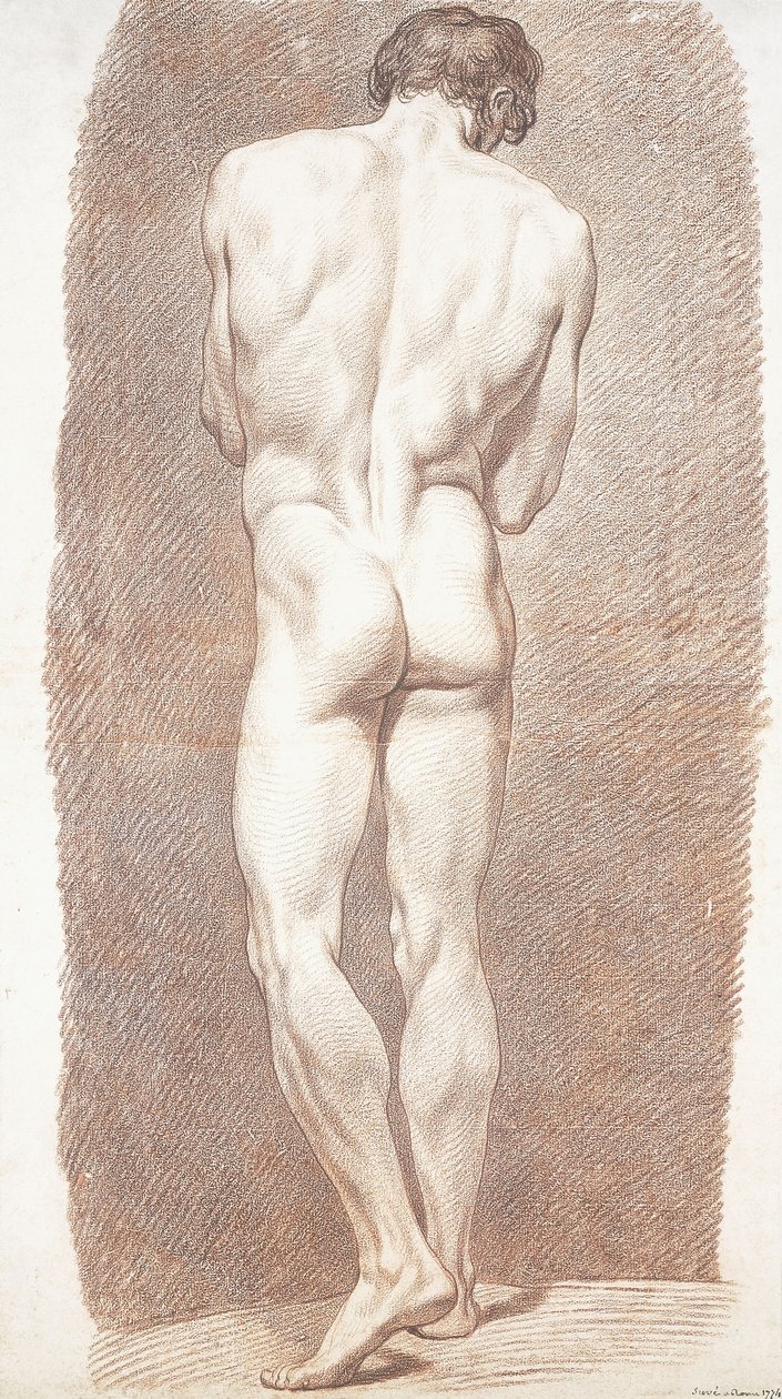 Tanulmány egy férfi aktról, hátulról nézve, 1774 alkotó: Joseph Benoît Suvée