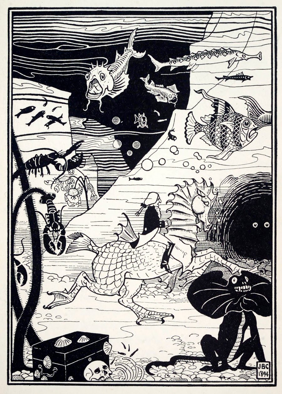 Sokféle magas, nemes fa volt, tele tengeri gyümölccsel, például homárral…, 1895. alkotó: Joseph Benwell Clark