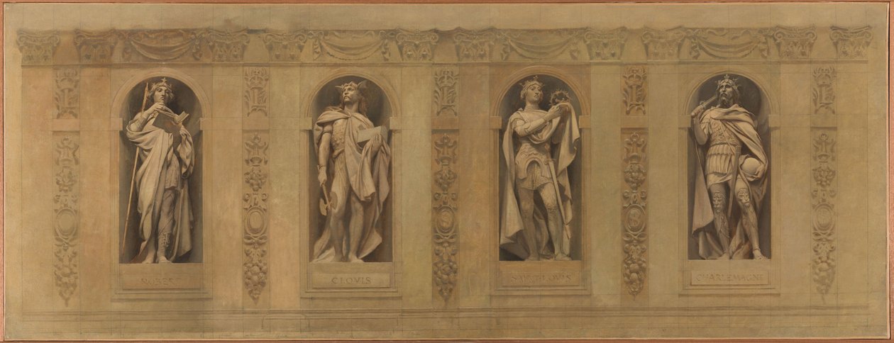 A Saint-Paul-Saint-Louis templom vázlata: Robert le Pieux. Clovis. Saint Louis. Charlemagne, 1873 és 1875 között (olaj, vászon). alkotó: Joseph Blanc