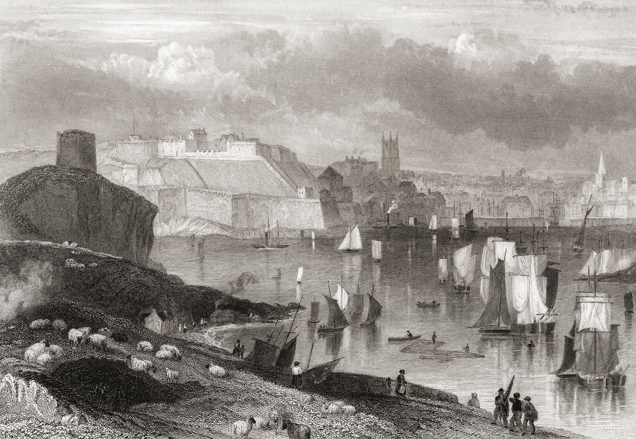 Plymouth, Devon, a Batten-hegyről nézve (nyomtatás) alkotó: Joseph Brown