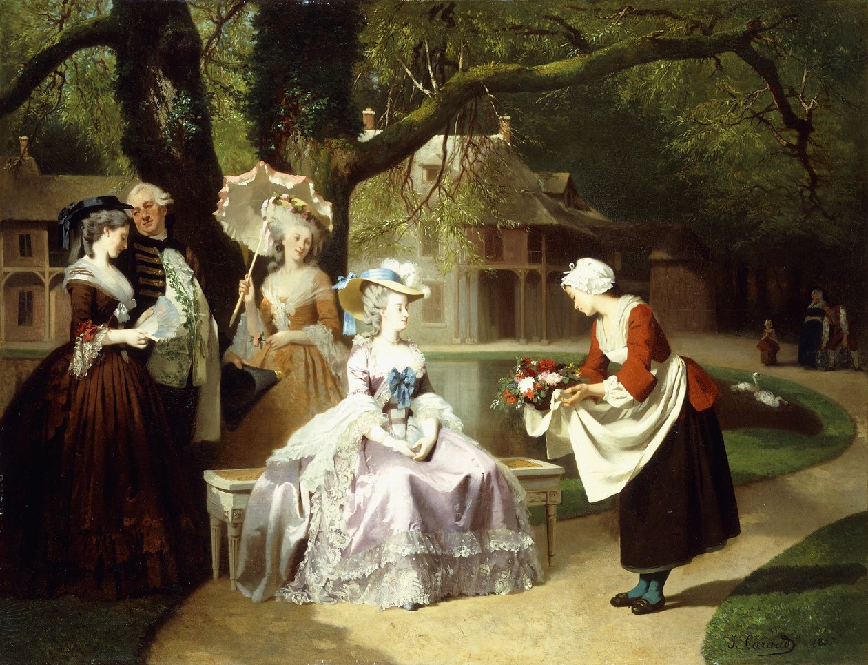 Marie Antoinette és XVI. Lajos a Tuileriák kertjében Madame Lambale-lel, 1857 alkotó: Joseph Caraud
