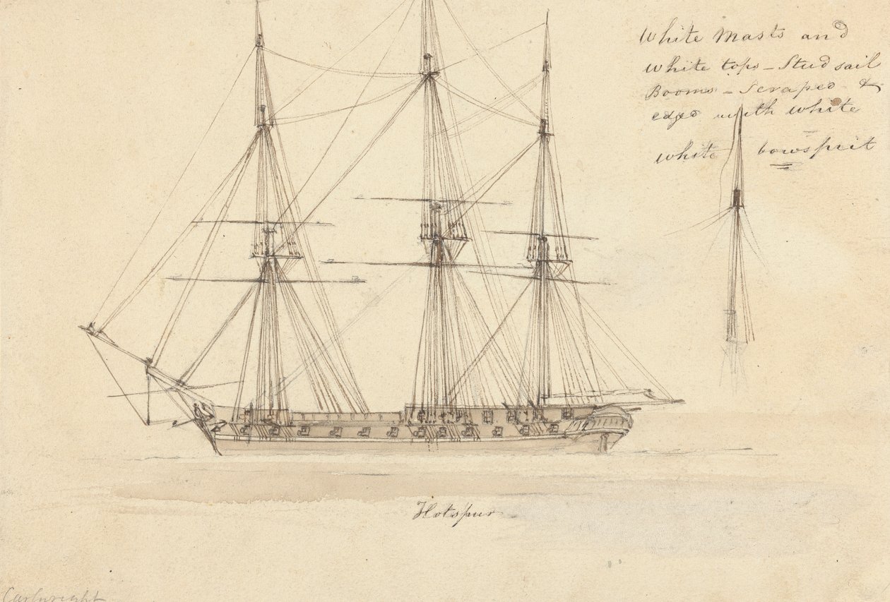 Oldalnézetből Single Corvette és Single Mast tetején, Hotspur alkotó: Joseph Cartwright