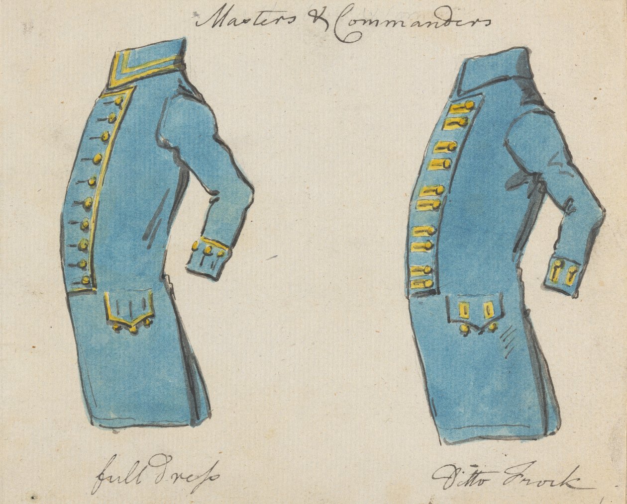 Oldalnézetből két haditengerészeti kabát; Mesterek és parancsnokok alkotó: Joseph Cartwright