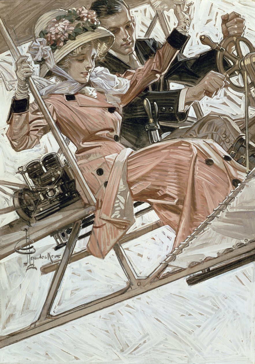 Férfi és nő a repülőgépben (olaj, vászon) alkotó: Joseph Christian Leyendecker
