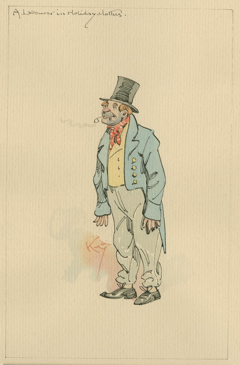 Egy munkás ünnepi ruhákban, 1920-as évek (toll és tinta WC-vel papíron) alkotó: Joseph Clayton Clarke