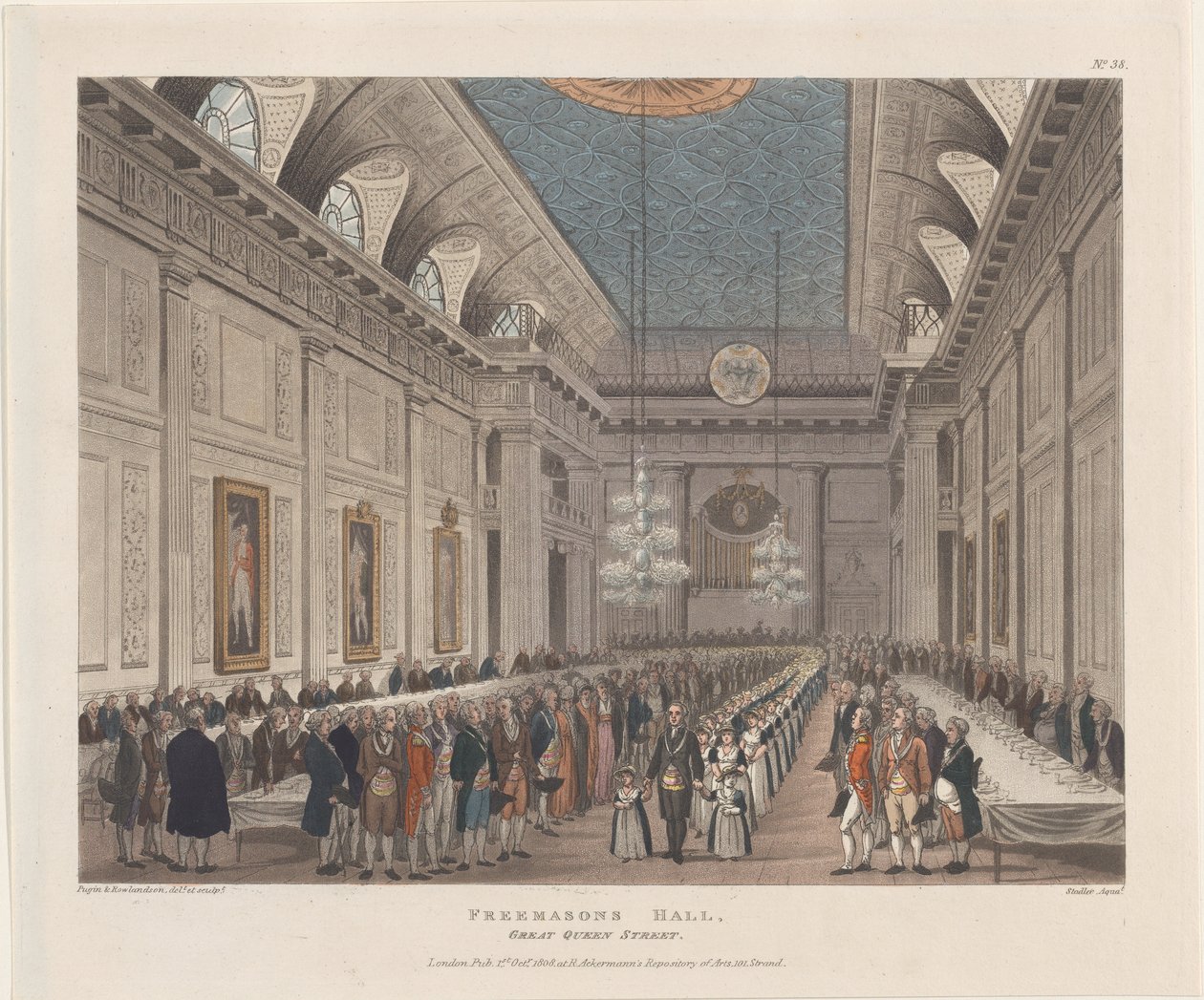 Szabadkőműves Hall, Great Queen Street, 1808. október 1., 1808. október 1. alkotó: Joseph Constantine Stadler
