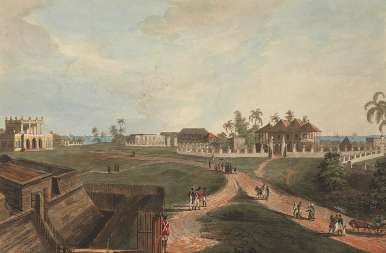 Kormányház és Tanácsház, Fort Marlborough, Benkulen, Szumátra, 1799 alkotó: Joseph Constantine Stadler
