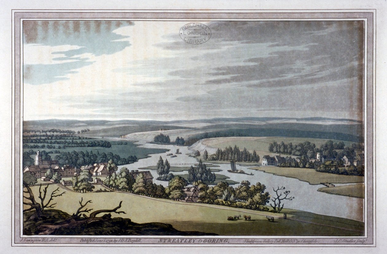 Streatley és Goring kilátása Berkshire-ben és Oxfordshire-ben, 1793 alkotó: Joseph Constantine Stadler