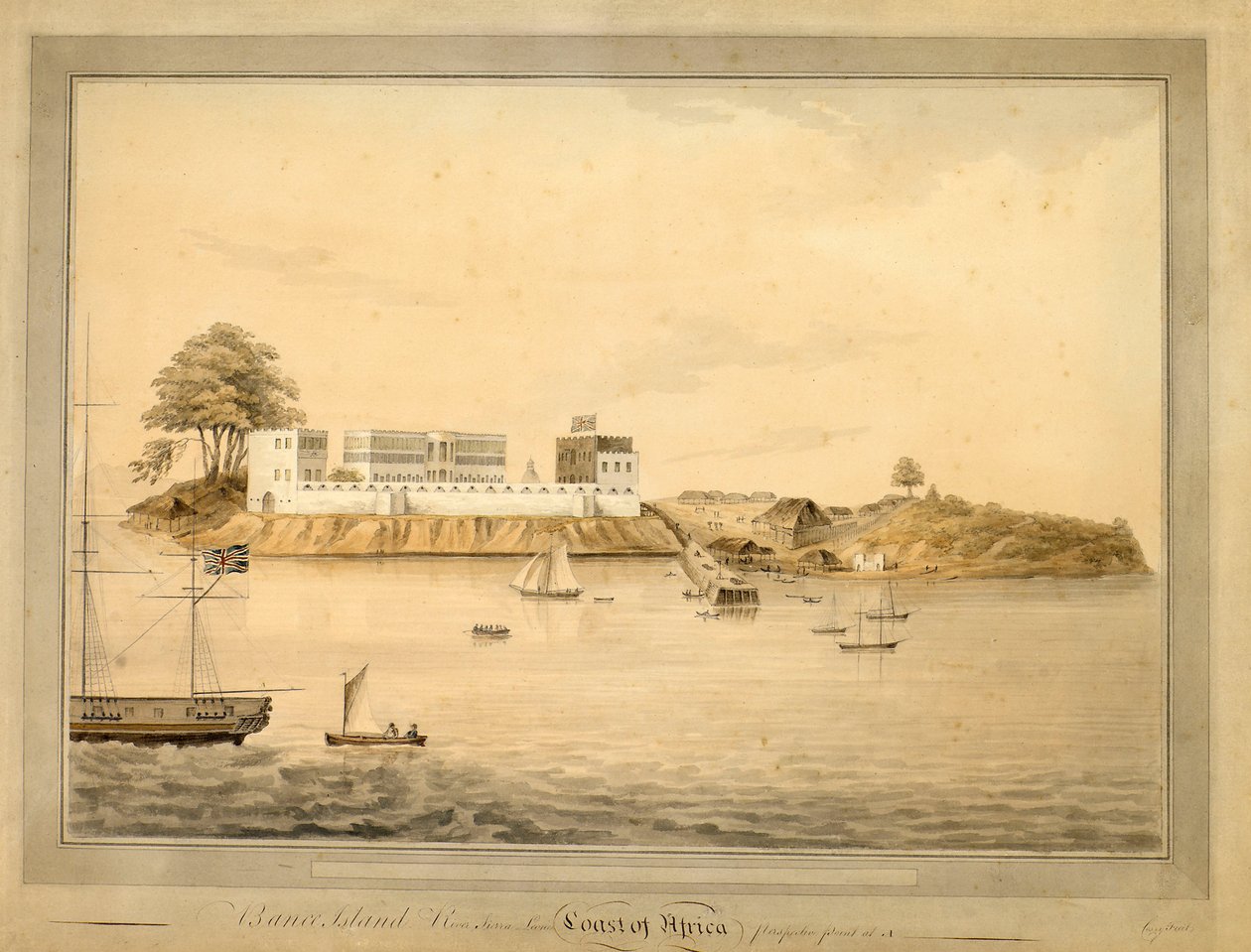 Bance-sziget látképe, Sierra Leone, Afrika, 1805 körül (akvarell) alkotó: Joseph Corry