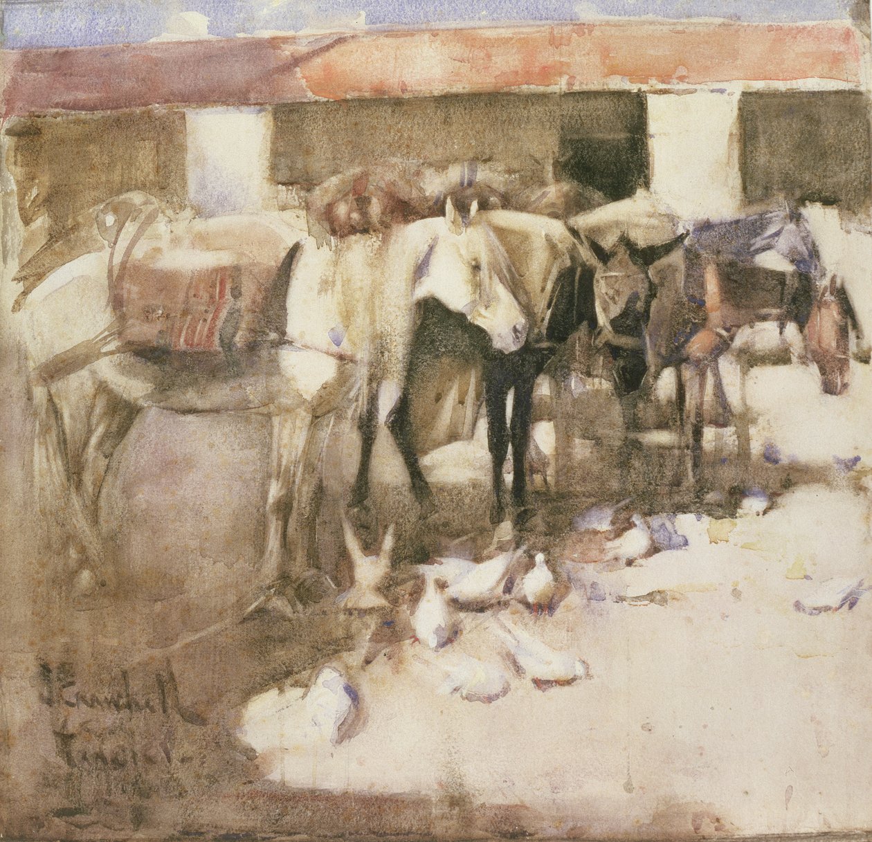 Egy Sangar Marokkóban, 1888 (wc és testszín papíron) alkotó: Joseph Crawhall