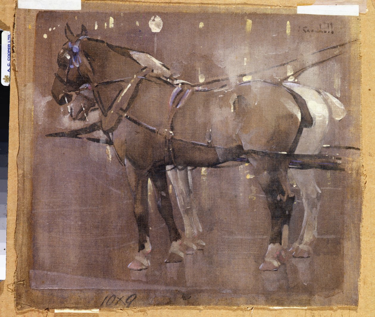 Cab Horses by Gaslight (akvarell és testfesték vászonra) alkotó: Joseph Crawhall