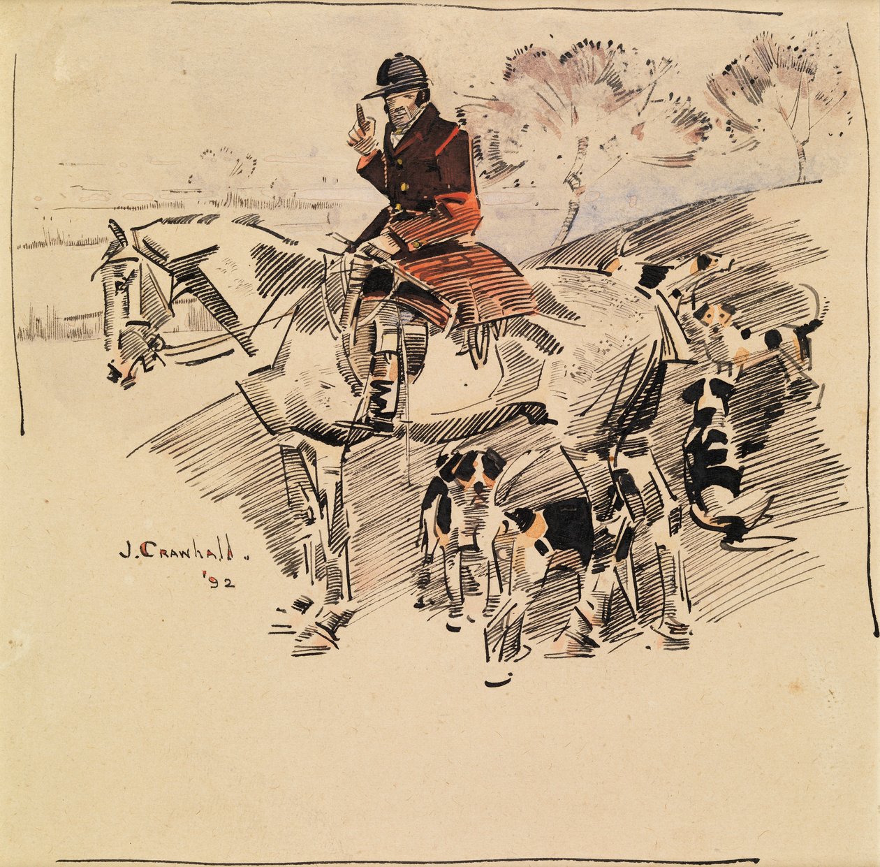 Huntsman on Horseback and Foxhounds alkotó: Joseph Crawhall