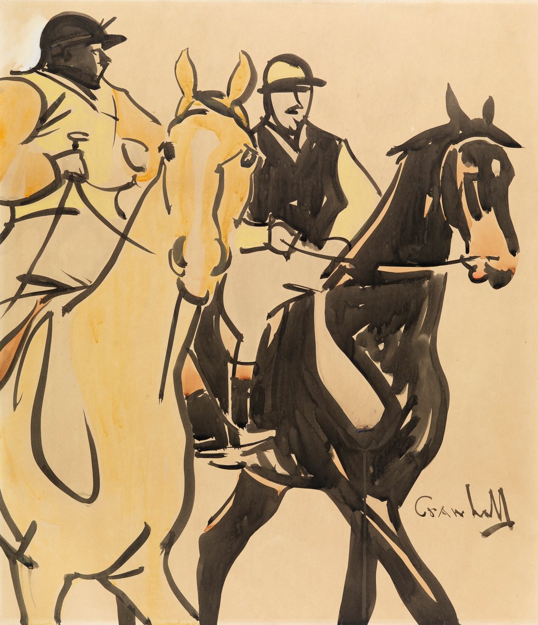 Két Gentleman Riders (gouache a fedélzeten) alkotó: Joseph Crawhall