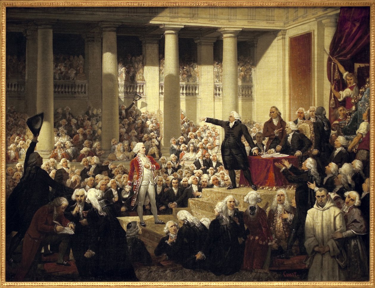 Francia forradalom: Honore Gabriel (Honore-Gabriel) Riqueti, Mirabeau grófja (1749-1791) Monsieur de Henri Evrard (Henri-Evrard) előtt, Dreux Breze (Dreux-Breze) márki (1762-1829) a deputai gyűlésen , június 23 alkotó: Joseph Desire Court