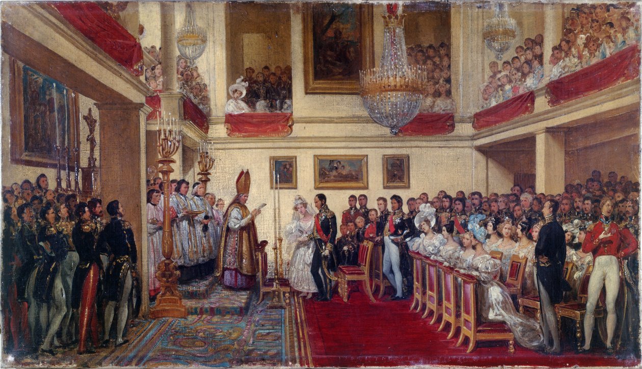 I. Leopold király és az orleans-i hercegnő házassága 1833 és 1837 között (olaj) alkotó: Joseph Desire Court
