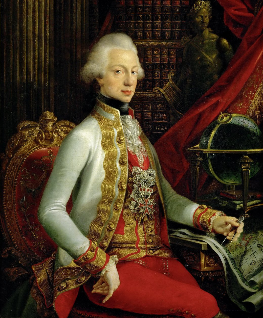 Németül: Großherzog Ferdinand III. (1769-1824), Sohn von Leopold II., in seiner Bibliothek sitzend, Kniestück III. Ferdinánd osztrák főherceg és toszkánai nagyherceg (1769-1824) portréja könyvtárában ülve. alkotó: Joseph Dorffmeister