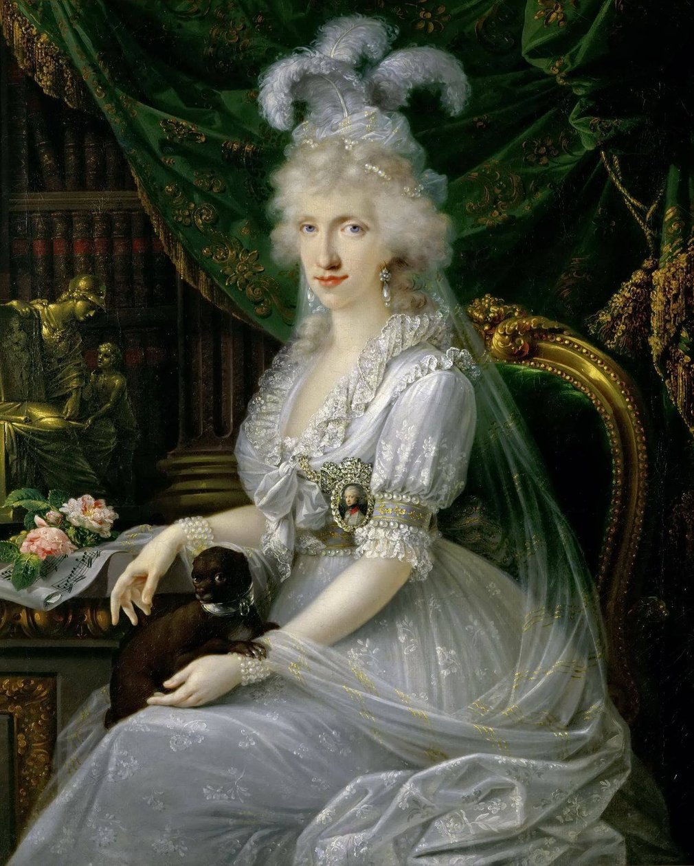 Német: Nápoly-szicíliai Marie Luise (Ludovica) (1773-1802), III. Ferdinánd toszkánai király felesége, asztalnál ül, térdig érő portré: Luisa Maria Amelia Teresa nápoly-szicíliai és szicíliai hercegnő (1773-1802), Nápoly és Szicília nagyhercegnője, hitvese. alkotó: Joseph Dorffmeister