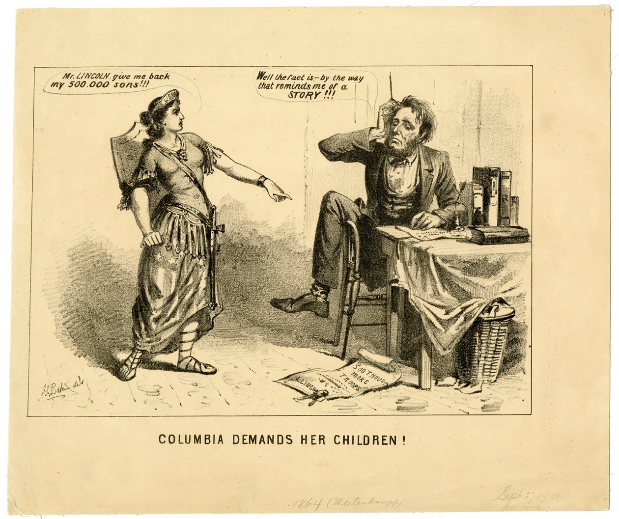 A Columbia gyermekeit követeli, 1864 alkotó: Joseph E. Baker