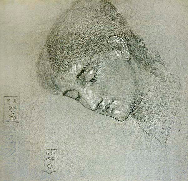 Fej-tanulmány egy lenéző lányról alkotó: Joseph Edward Southall