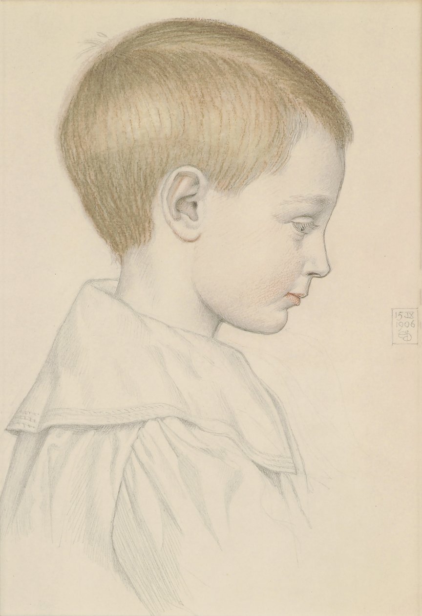 Vázlat egy fiú fejéről, 1906 (ceruza és wc papírra) alkotó: Joseph Edward Southall