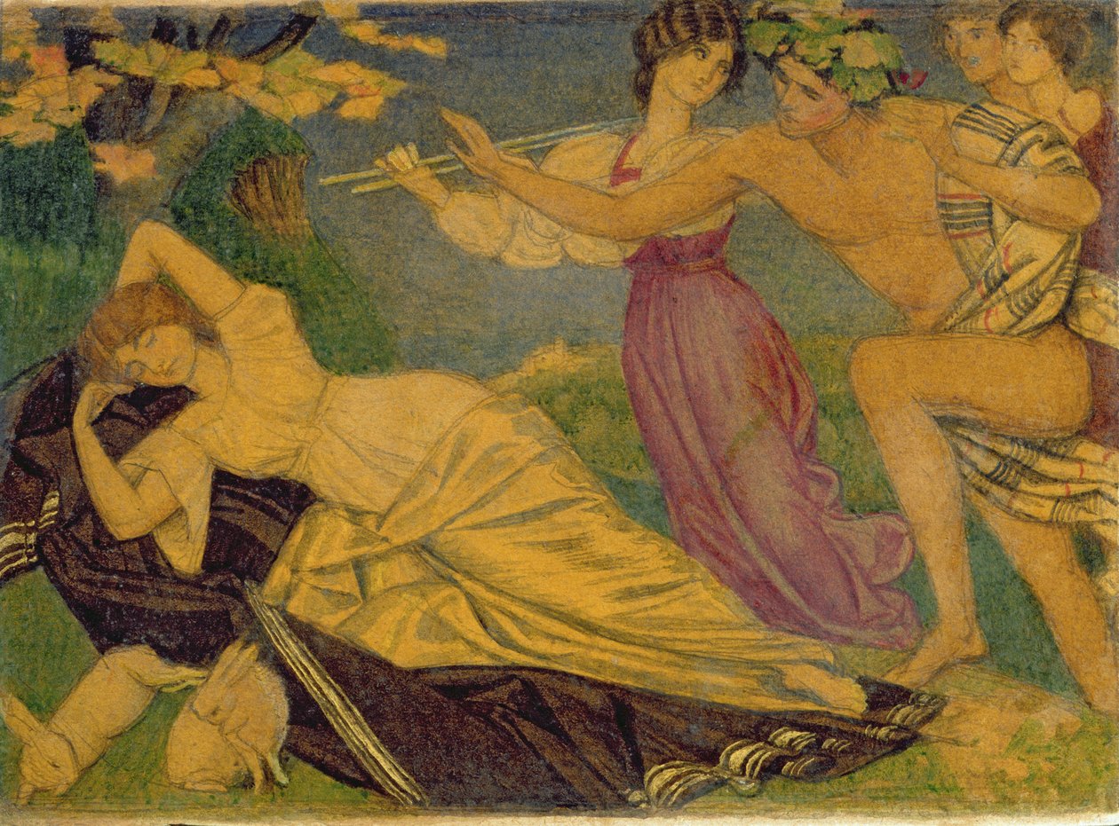 Tanulmány Bacchushoz és Ariadnéhoz, 1912 körül (vécé ceruzával a kártyán) alkotó: Joseph Edward Southall