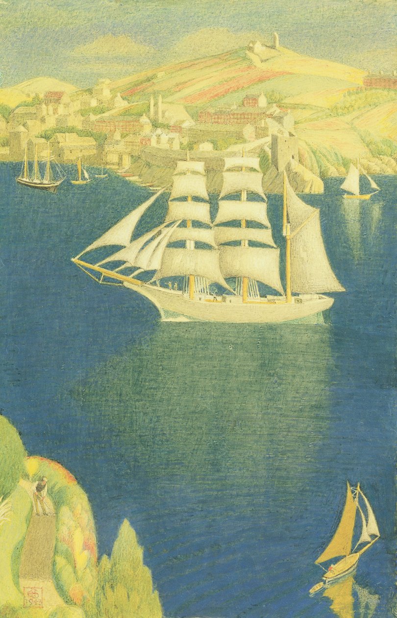 The White Barque at Fowey, 1943 (tempera a fedélzeten) alkotó: Joseph Edward Southall