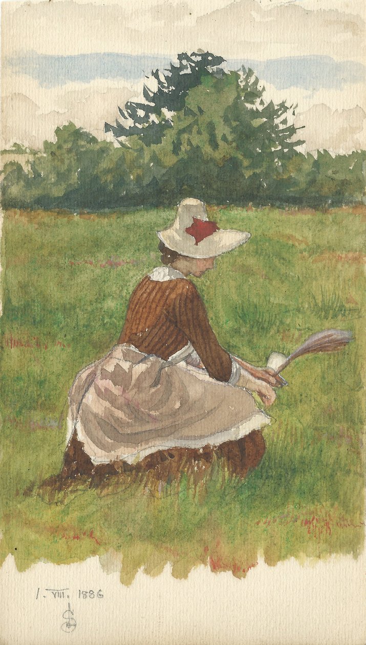 Nő strandfüvet szedeget 1886.VIII.1. (ceruza és wc papíron) alkotó: Joseph Edward Southall