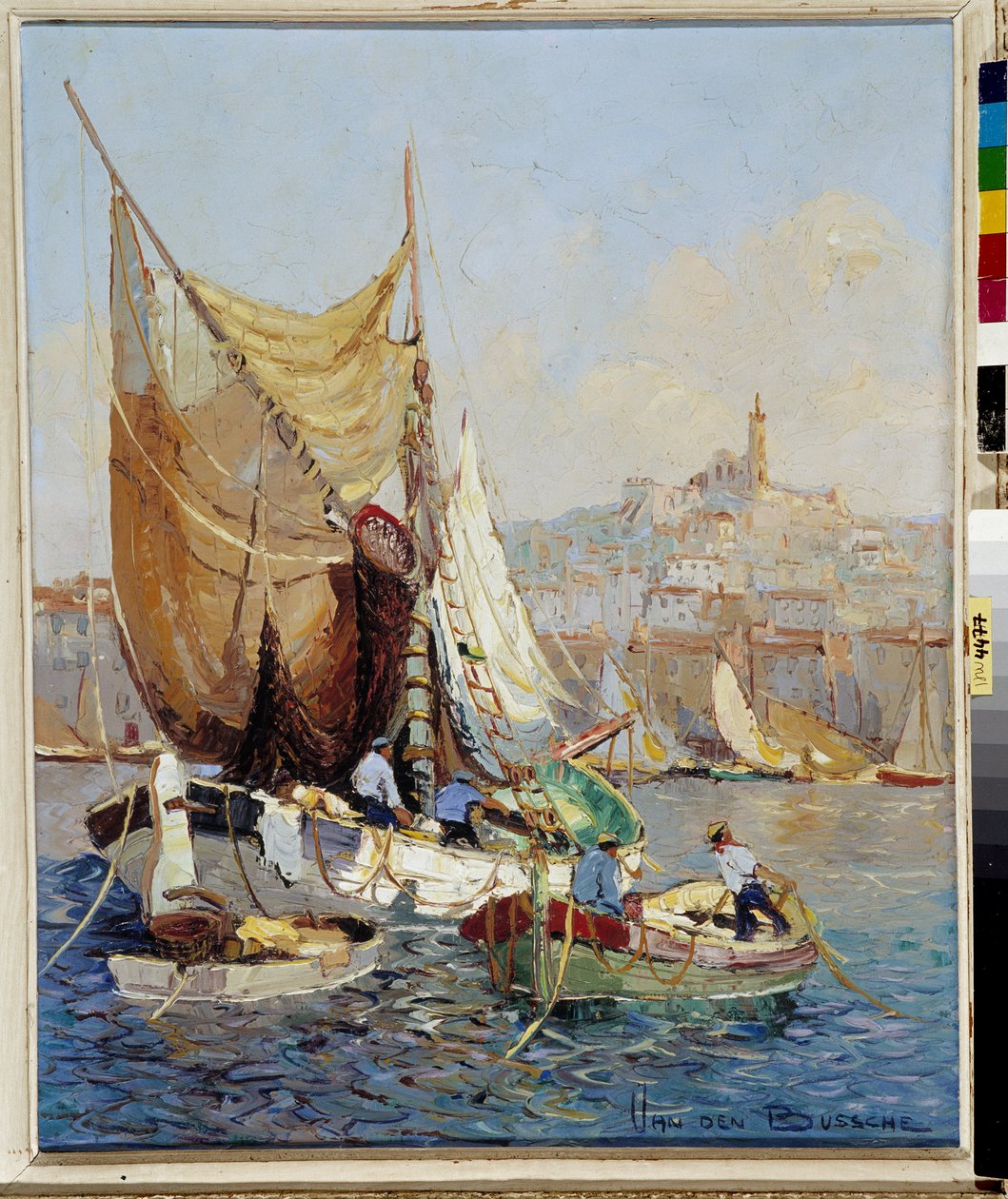 Halászok a régi marseille-i kikötőben Fernand Van Den Bussche festménye (1892-1975) 20. század Kötelező megemlítés: Gyűjtemény alapítványa, tisztelettel de Provence, Marseille alkotó: Joseph Emanuel Van Den Bussche
