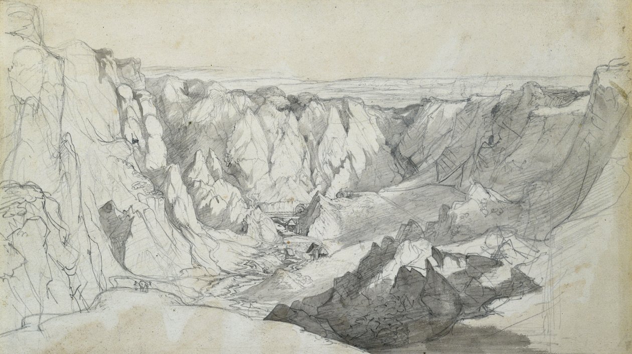 Carclase bádogbánya Cornwallban, 1810 körül (ceruza mosással papíron) alkotó: Joseph Farington