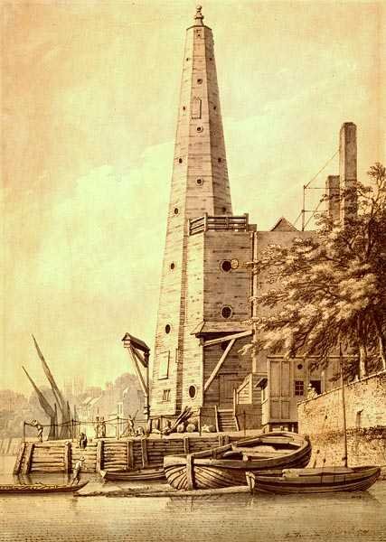 A régi víztorony a York épületeknél, Whitehall, 1791. május 20. (tus és mosás) alkotó: Joseph Farington