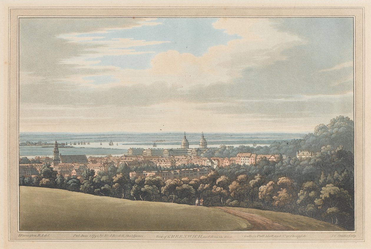 Kilátás Greenwichre és a folyóra, 1795 (akvatinta) alkotó: Joseph Farington