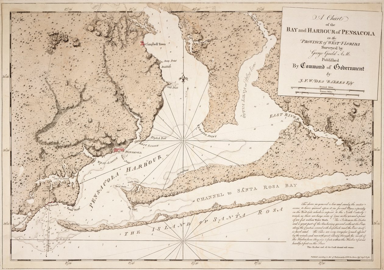Pensacola öblének és kikötőjének térképe Nyugat-Florida tartományban alkotó: Joseph Frederick Wallet DesBarres