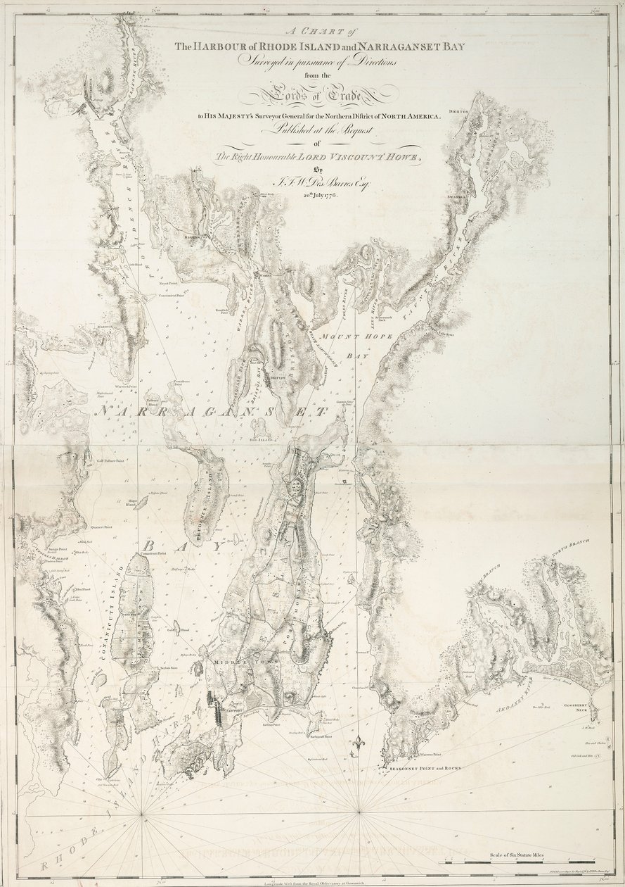Rhode Island és a Narraganset-öböl kikötőjének térképe alkotó: Joseph Frederick Wallet DesBarres