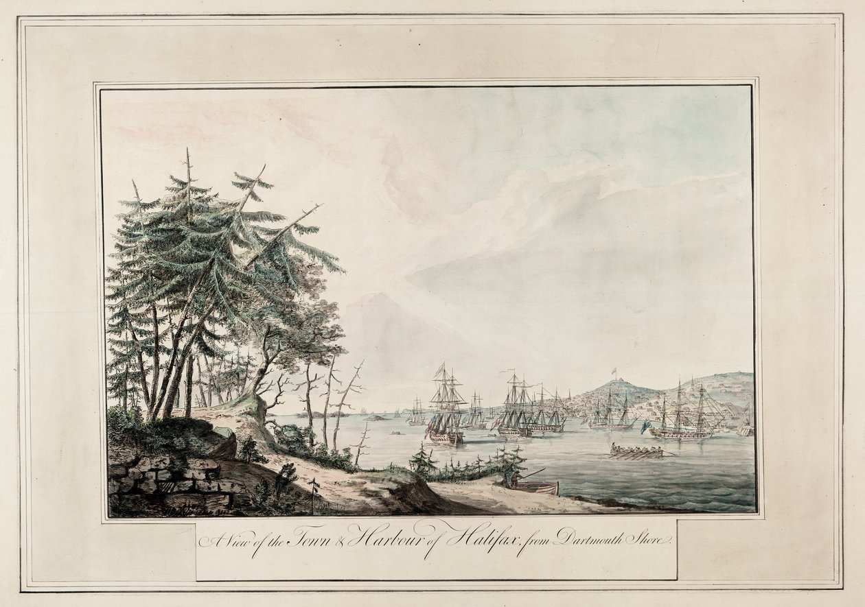 Halifax városának és kikötőjének látképe a Dartmouth partjáról, 1777 körül (Nyomtatva) alkotó: Joseph Frederick Wallet DesBarres