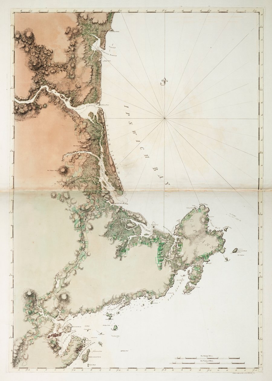 Az Ipswich-öböl és a Cape Ann térképe, Észak-Amerika atlanti-óceáni partjai alkotó: Joseph Frederick Wallet DesBarres