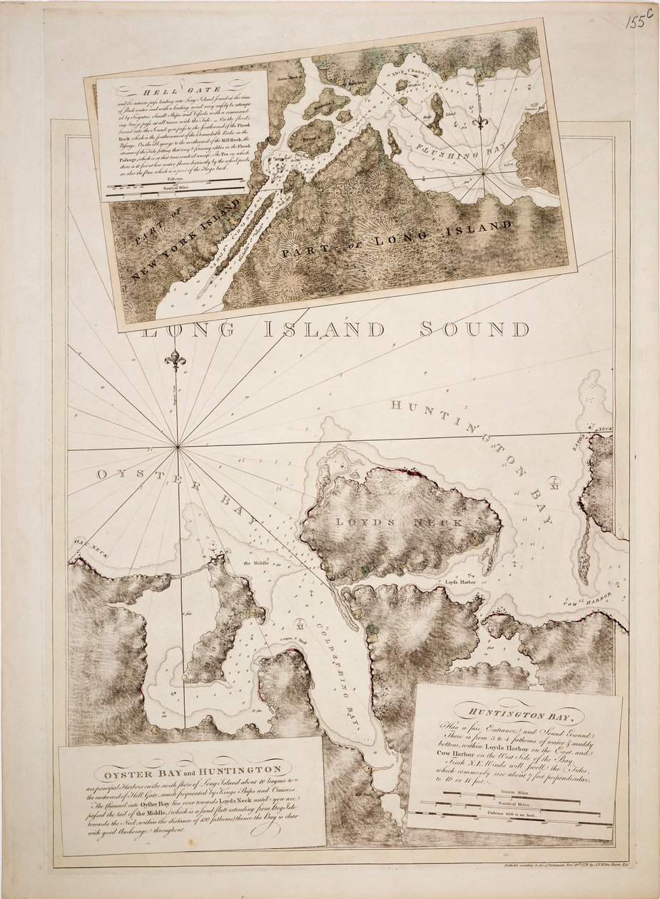 Az Oyster Bay és a Huntington Bay, Long Island Sound térképe alkotó: Joseph Frederick Wallet DesBarres