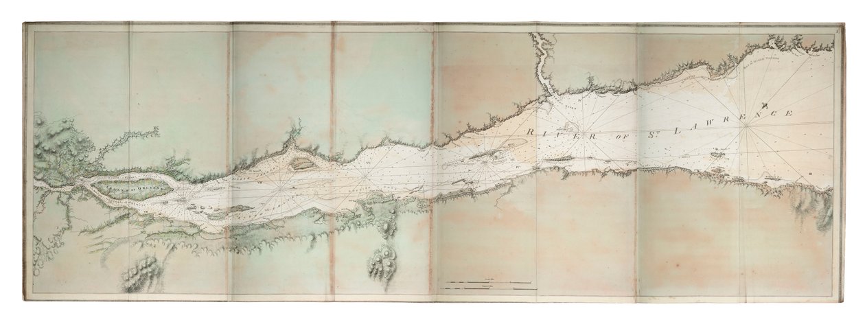 A Szent Lőrinc-folyó térképe, Észak-Amerika atlanti partvidéke, 1781 körül (színes metszet) alkotó: Joseph Frederick Wallet DesBarres