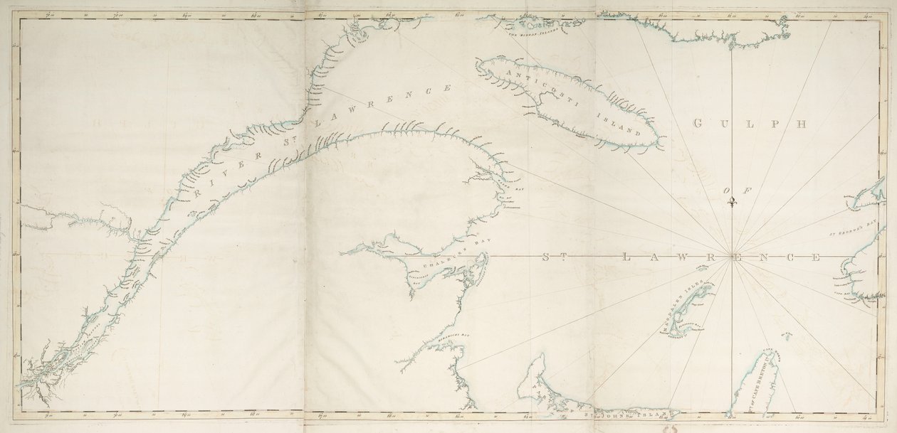 A Szent Lőrinc-öböl és a Szent Lőrinc-folyó térképe, 1778 körül (nyomtatás) alkotó: Joseph Frederick Wallet DesBarres