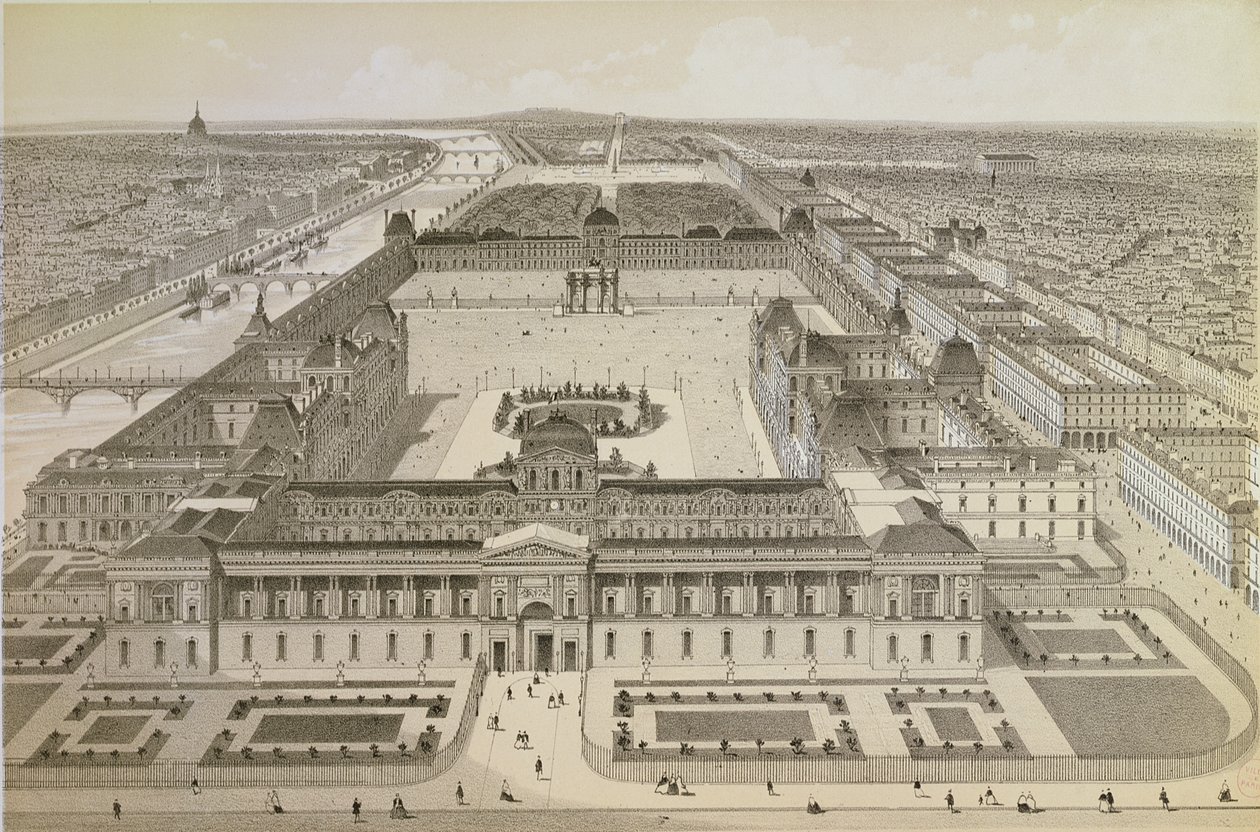 Kilátás a Louvre-ra és a Tuileriákra, 1850 körül alkotó: Joseph Gabriel Aubrun