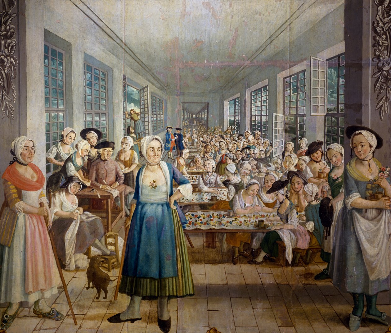 Wetter Brothers textilgyár Orange-ban, Provence-ban 1764-ben, szövetnyomó részleg, Joseph Maria Gabriel Rossetti, Franciaország alkotó: Joseph Gabriel Rossetti