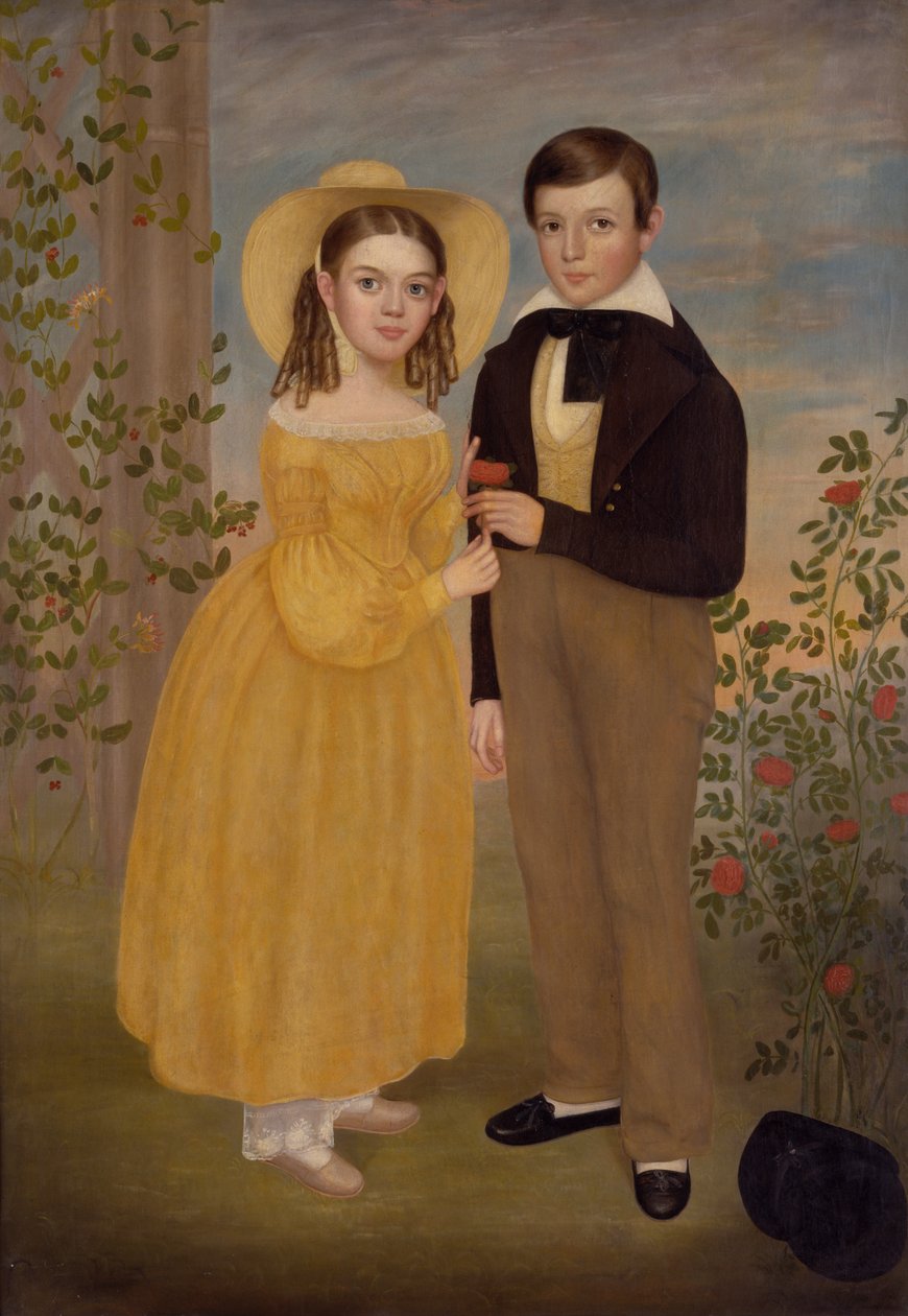 Egy fiú és egy lány a kertben (olaj, vászon) alkotó: Joseph Goodhue Chandler